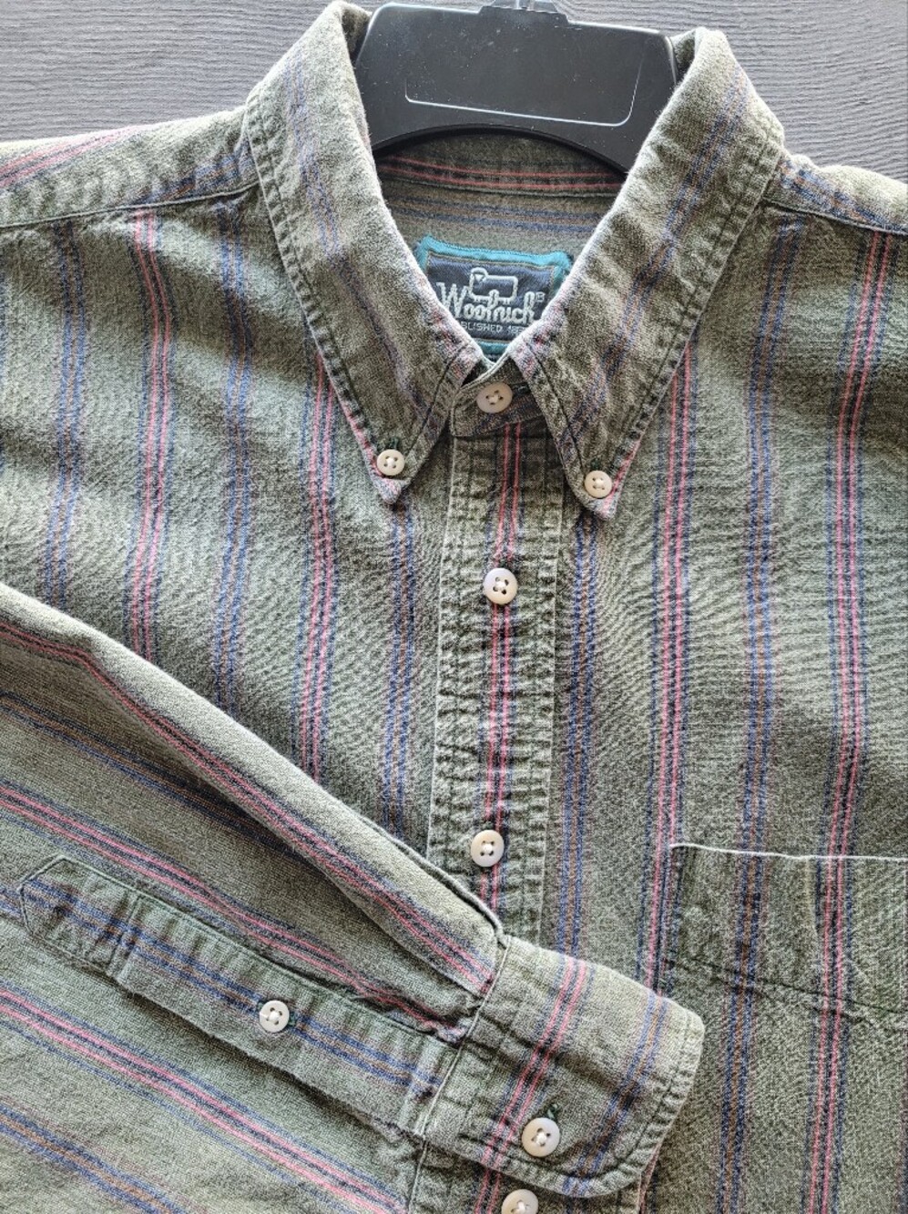 Vintage 90s Woolrich Multicolor Striped 100% Cotton Button Up Shirt Mens M
